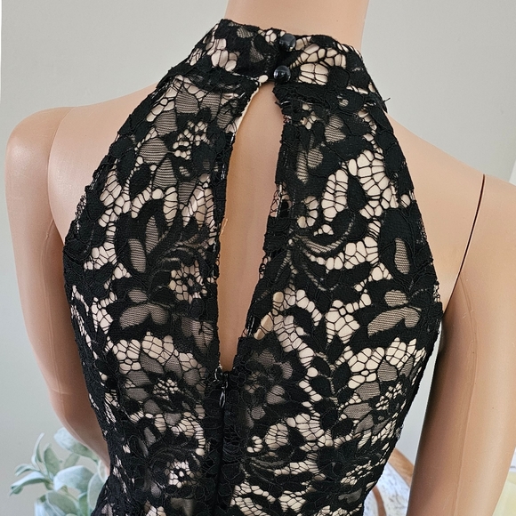 Julia Jordan Black Nude Lace Twist-Neck Wide Legs Sleeveless Jumpsuit - Picture 6 of 9